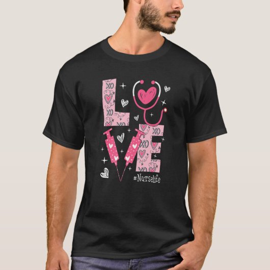 LOVE Nurse Life Pink Heart Valentine Day Nursing W T-Shirt (Vorderseite)