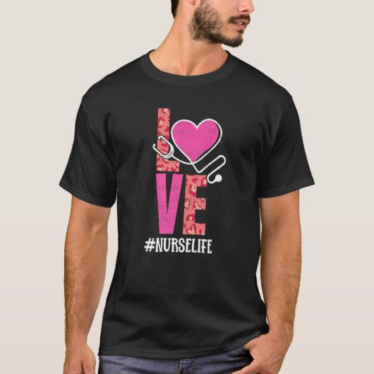Love Nurse Life Pink Leopard Valentine Day T-Shirt (Vorderseite)
