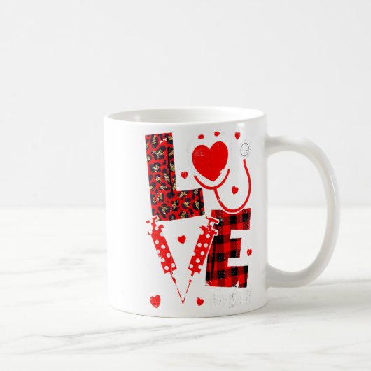 Love Nurse Life Valentine Day Leopard Plaid Red He Kaffeetasse (Rechts)
