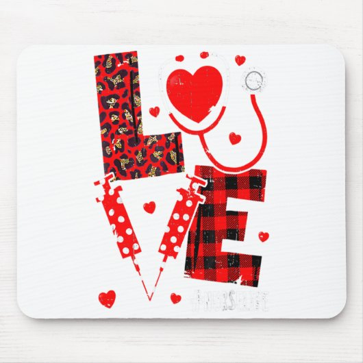 Love Nurse Life Valentine Day Leopard Plaid Red He Mousepad (Vorne)