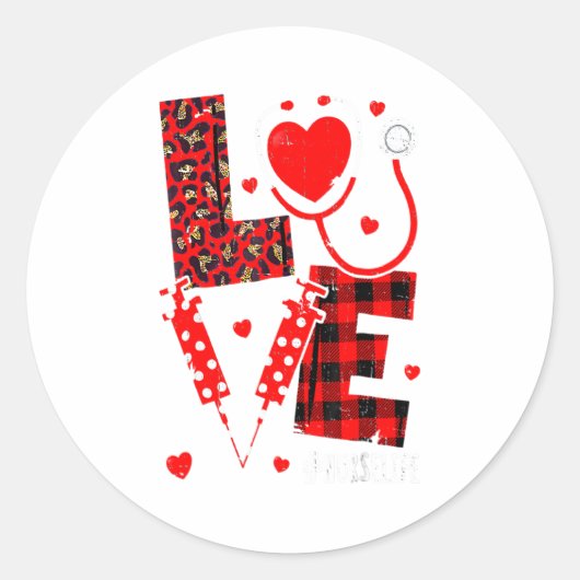 Love Nurse Life Valentine Day Leopard Plaid Red He Runder Aufkleber (Vorderseite)