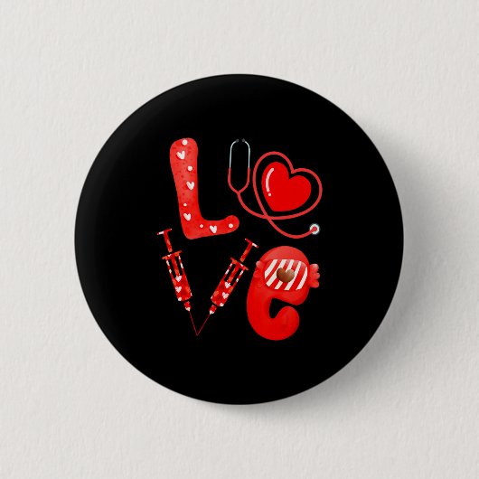 Love Nurse Stethoscope Syringe Happy Valentines D  Button (Vorderseite)