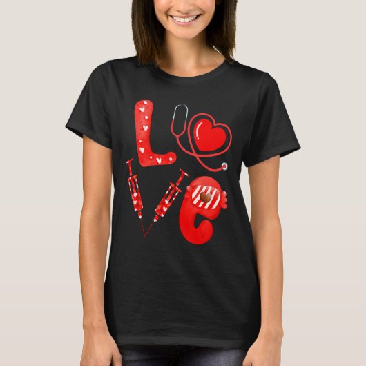Love Nurse Stethoscope Syringe Happy Valentines D  T-Shirt (Vorderseite)