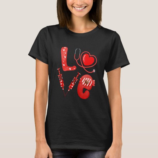 Love Nurse Stethoscope Syringe Happy Valentine's D T-Shirt (Vorderseite)