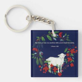 Love One Another | Lamb & Floral Acrylic Keychain Schlüsselanhänger