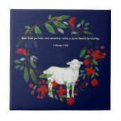 Love One Another | Lamb & Floral Ceramic Tile Fliese (Vorderseite)