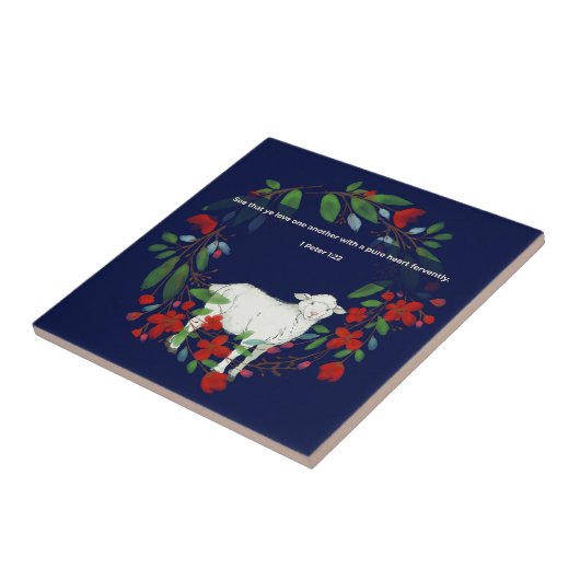 Love One Another | Lamb & Floral Ceramic Tile Fliese (Seite)