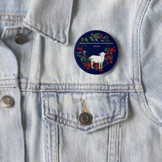 Love One Another | Lamb & Floral Christian Button (Beispiel)