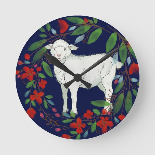 Love One Another | Lamb & Floral Wall Clock Runde Wanduhr (Vorderseite)