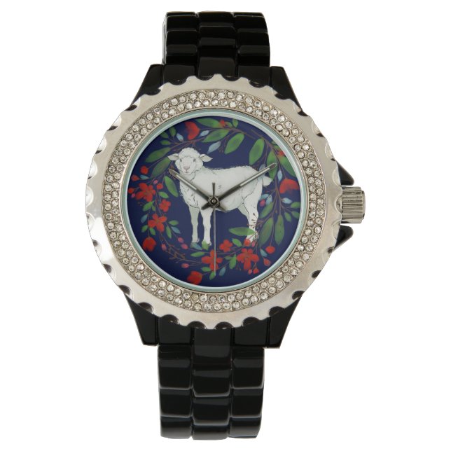 Love One Another | Lamb & Floral Watch Armbanduhr (Vorderseite)