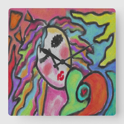 Love Original Abstract Art Square Wall Clock Quadratische Wanduhr (Vorderseite)