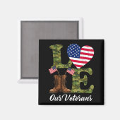 Love Our Veterans Usa Flag Heart Patriotic Army Mi Magnet (Vorderseite/Rückseite)
