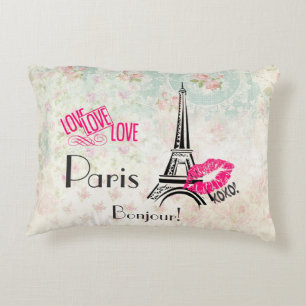 Love Paris with Eiffel Tower on Vintage Dekokissen