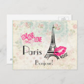 Love Paris with Eiffel Tower on Vintage Postkarte (Vorne/Hinten)