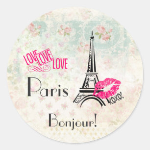 Love Paris with Eiffel Tower on Vintage Runder Aufkleber