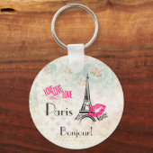 Love Paris with Eiffel Tower on Vintage Schlüsselanhänger (Vorderseite)