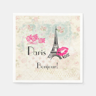 Love Paris with Eiffel Tower on Vintage Serviette