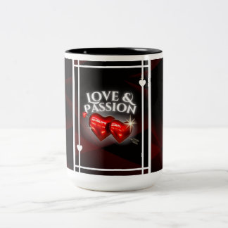Love & Passion Mug - Red Glowing Hearts on Black Zweifarbige Tasse