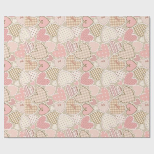 Love Patchwork Rosa Herzen & Bows Girly Geschenkpapier (Flach)