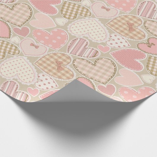 Love Patchwork Rosa Herzen & Bows Girly Geschenkpapier (Ecke)