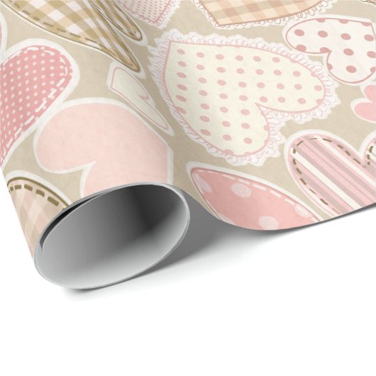 Love Patchwork Rosa Herzen & Bows Girly Geschenkpapier (Rolleneckpunkt)
