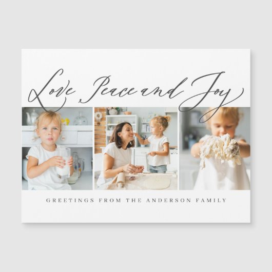 Love Peace & Joy Modern Chic Foto Holiday Magnetkarte (Vorderseite)