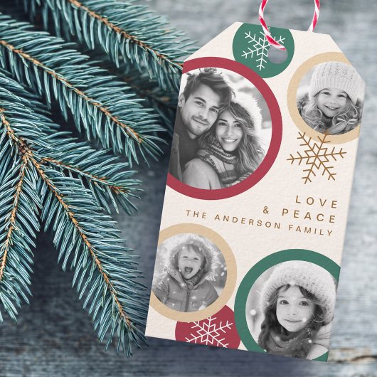 Love peace snowflakes colorful photo holiday geschenkanhänger