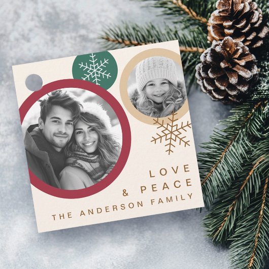 Love peace snowflakes red green photo holiday geschenkanhänger