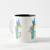 Love, Peace Ukraine Zweifarbige Tasse (Vorderseite Links)