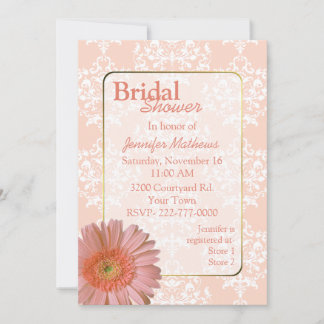 Love Peach Damask Bridal Dusche Einladung