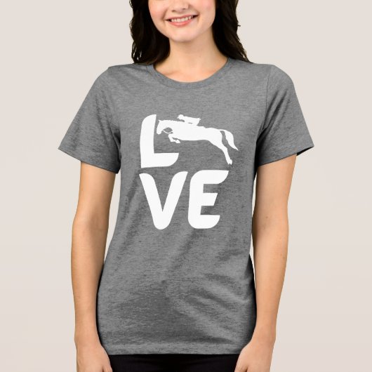 LOVE Pferd Damen-Shirt – Stilvolles Reitgeschenk Tri-Blend Shirt (Vorderseite)