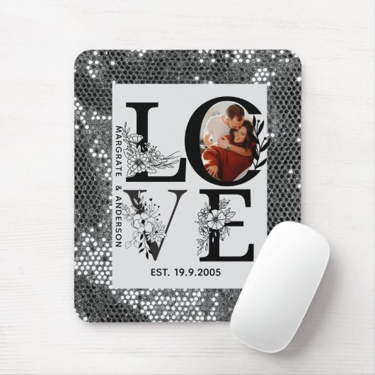 Love photo simple modern personalised gift silver mousepad (Mit Mouse)