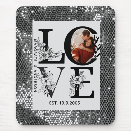 Love photo simple modern personalised gift silver mousepad (Vorne)
