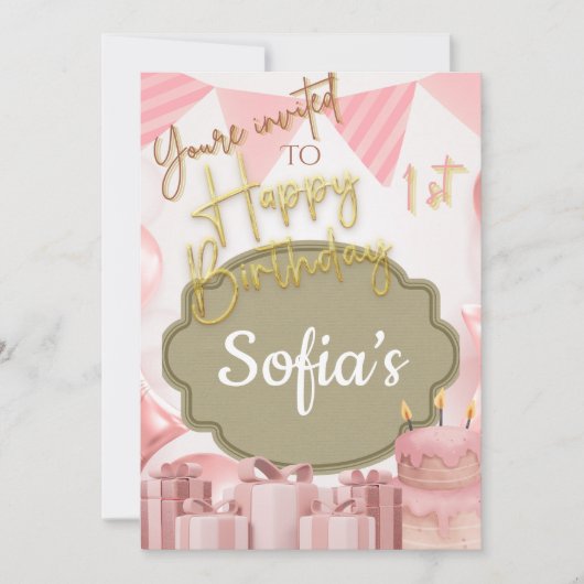 Love Pink Happy1st Birthday Einladung (Vorderseite)