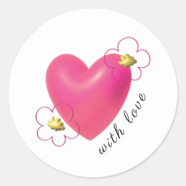 Love Pink Red Hearts 3d Minimalist Cute Flowers.   Runder Aufkleber