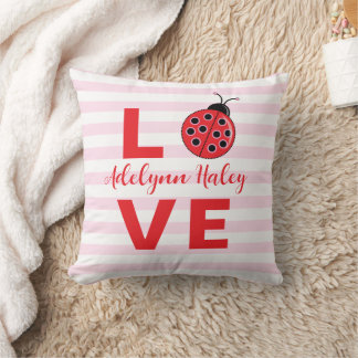 LOVE Pink Striped ladybug Throw Pillow Kissen