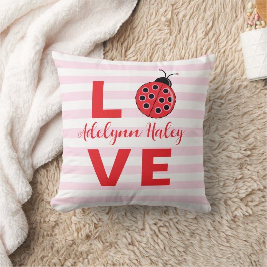 LOVE Pink Striped ladybug Throw Pillow Kissen (Decke)