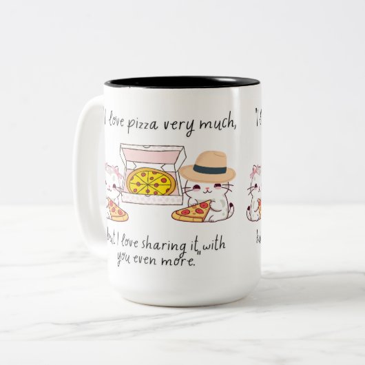 LOVE PIZZA SEHR VIEL, KATZE ZWEIFARBIGE TASSE (Vorderseite Links)