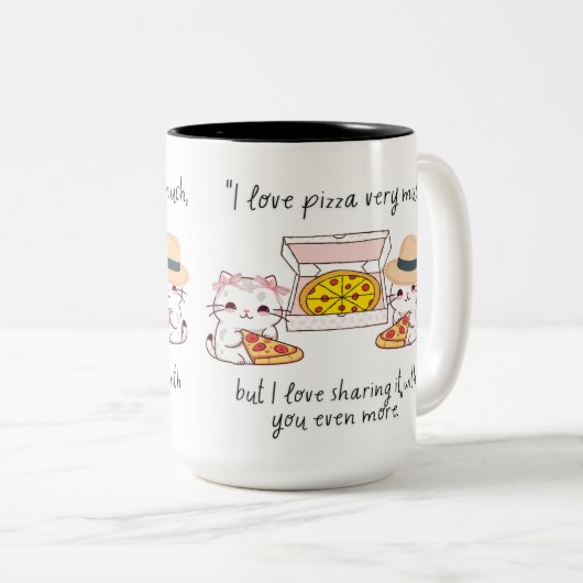 LOVE PIZZA SEHR VIEL, KATZE ZWEIFARBIGE TASSE (VorderseiteRechts)