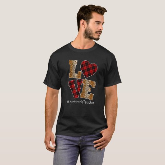 LOVE Plaid Red Leopard 3rd Grade Teacher Valentine T-Shirt (Vorne ganz)