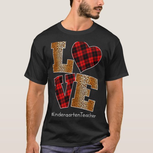 Love Plaid Red Leopard Kindergarten Teacher Valent T-Shirt (Vorderseite)
