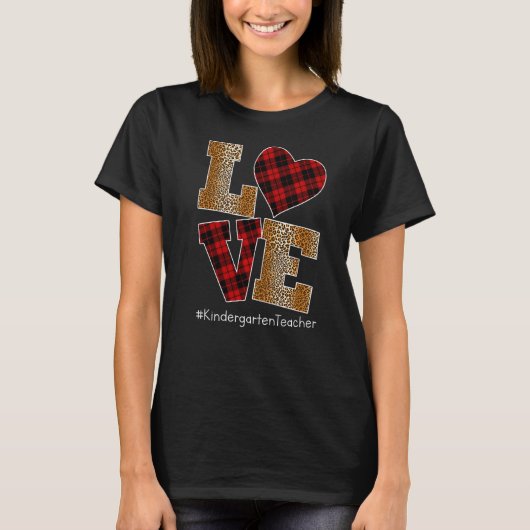 LOVE Plaid Red Leopard Kindergarten Teacher Valent T-Shirt (Vorderseite)