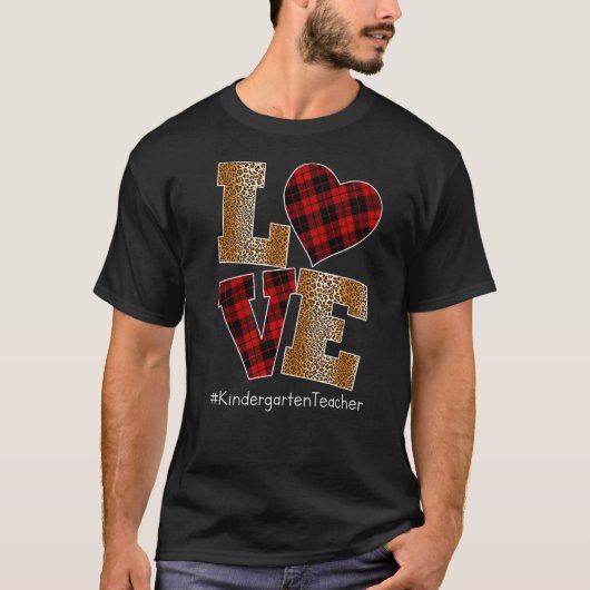 LOVE Plaid Red Leopard Kindergarten Teacher Valent T-Shirt (Vorderseite)