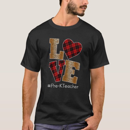LOVE Plaid Red Leopard Pre-k Teacher Valentines Da T-Shirt (Vorderseite)
