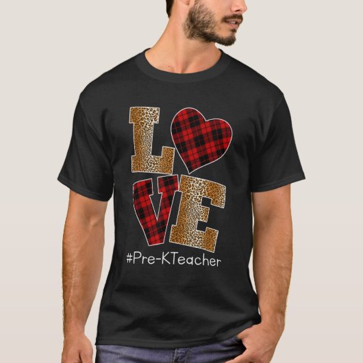 LOVE Plaid Red Leopard Pre-k Teacher Valentines Da T-Shirt (Vorderseite)