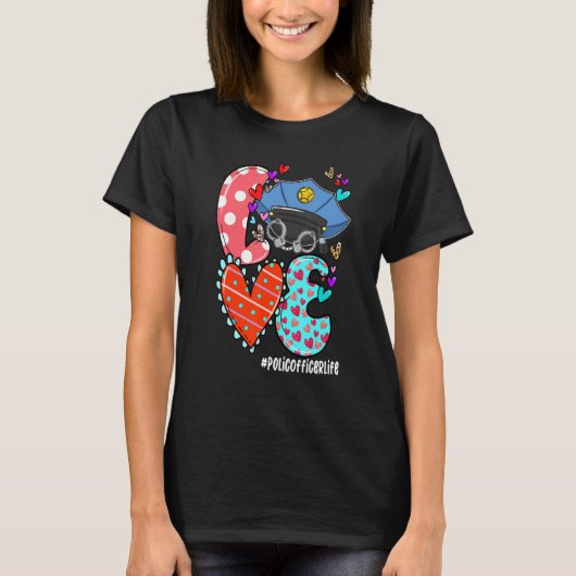 LOVE Police Officer Life Leopard Heart Valentine's T-Shirt (Vorderseite)