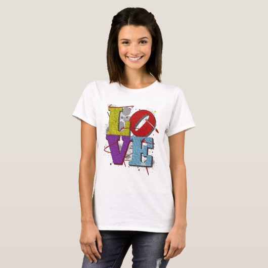 LOVE Pop Art – Retro Valentine’s T-Shirt (Vorne ganz)