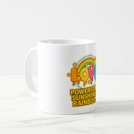 🌞🌈 “Love – Powered by Sunshine & Rainbows” Mug  Kaffeetasse (Vorderseite Links)