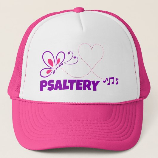 Love Psaltery Pink Purple Butterfly Heart Truckerkappe (Vorderseite)
