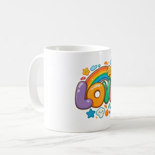 🌈💖 “LOVE” Rainbow Mug ☕✨ Kaffeetasse (Vorderseite Links)